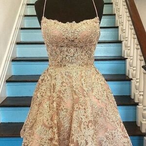 Elegant Sparkly Gold Hoco Dress